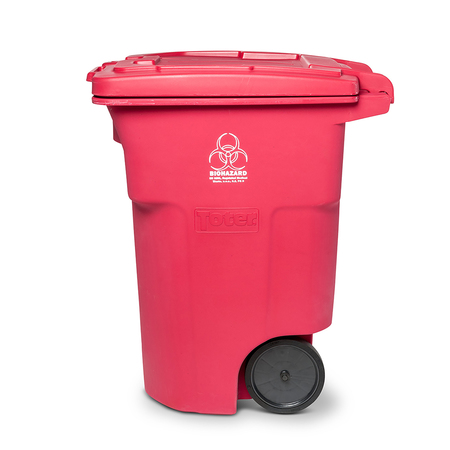 Toter 96 Gal. Red Hazardous Waste Trash Can with Wheels and Lid Lock RMN96